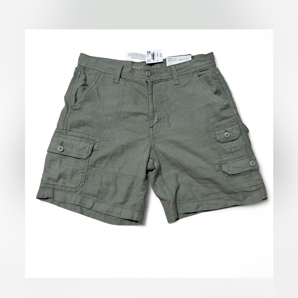 American Eagle Green Khaki High-Rise Baggy Bermuda Shorts - Size 8